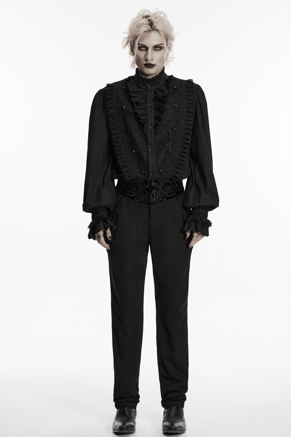 Vintage Black Gothic Pants with Velvet Embroidered Waist