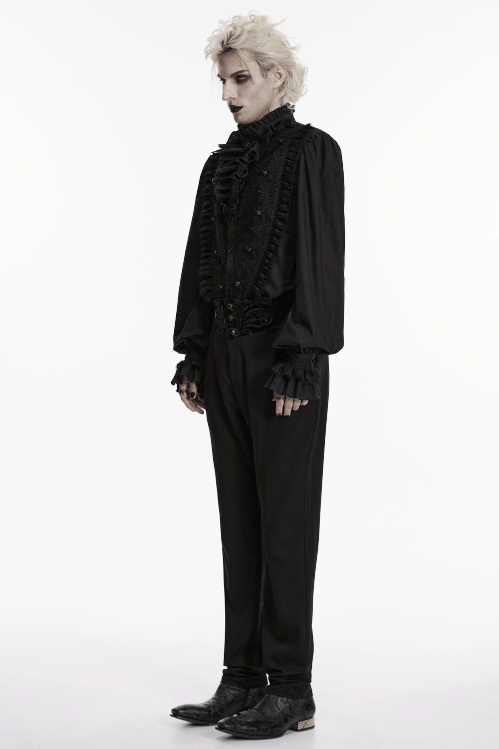 Vintage Black Gothic Pants with Velvet Embroidered Waist