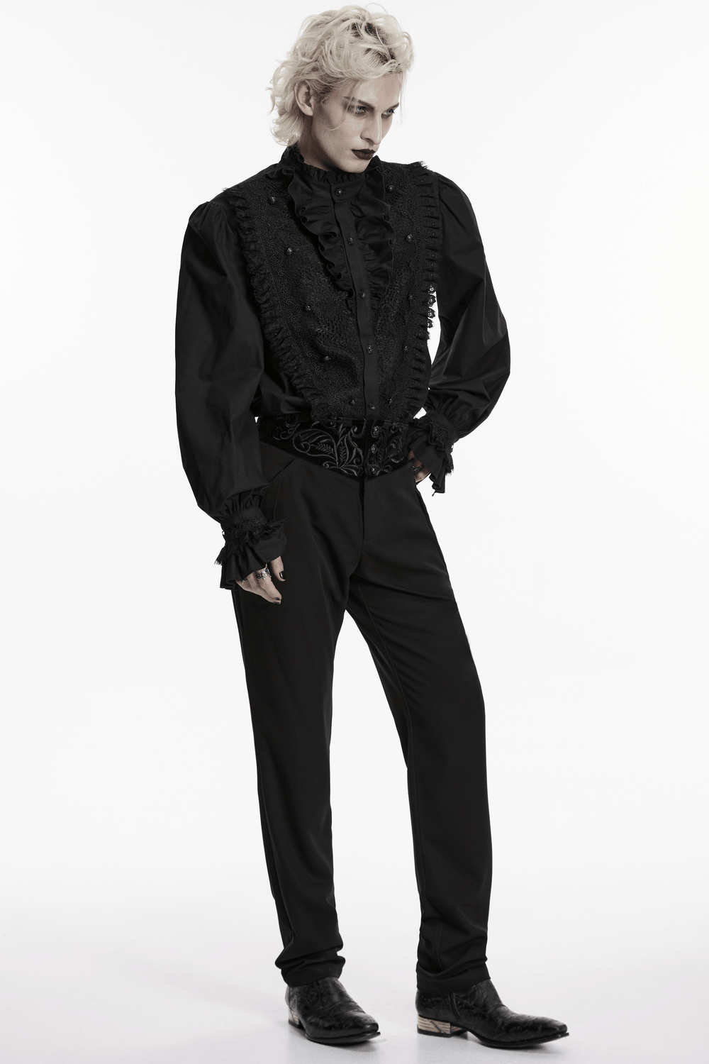Vintage Black Gothic Pants with Velvet Embroidered Waist