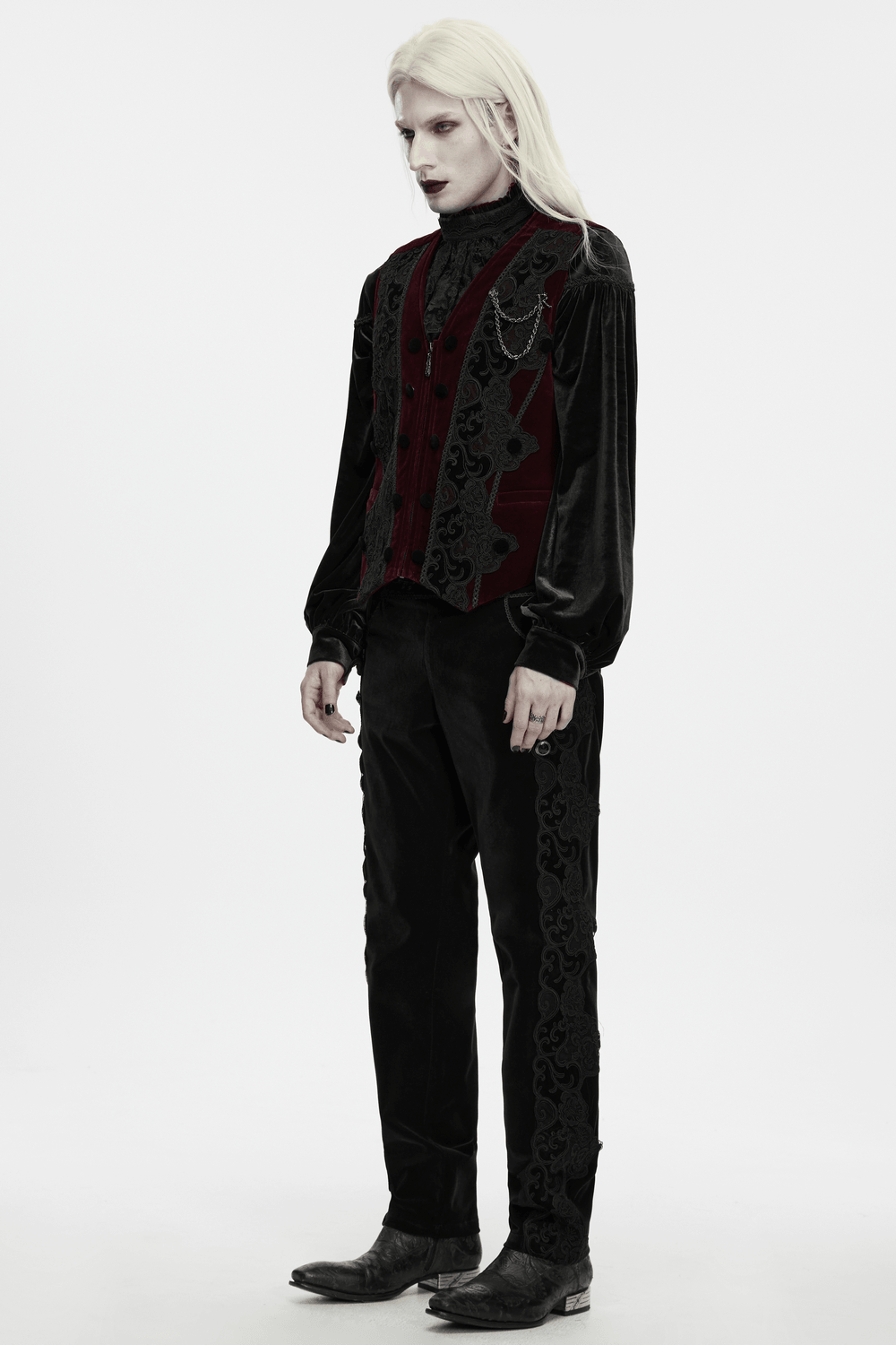 Vintage Dark Pattern Waistcoat with Chain Brooch Detail