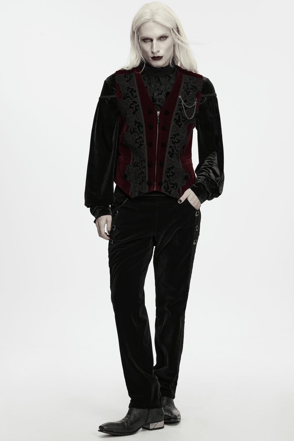Vintage Dark Pattern Waistcoat with Chain Brooch Detail