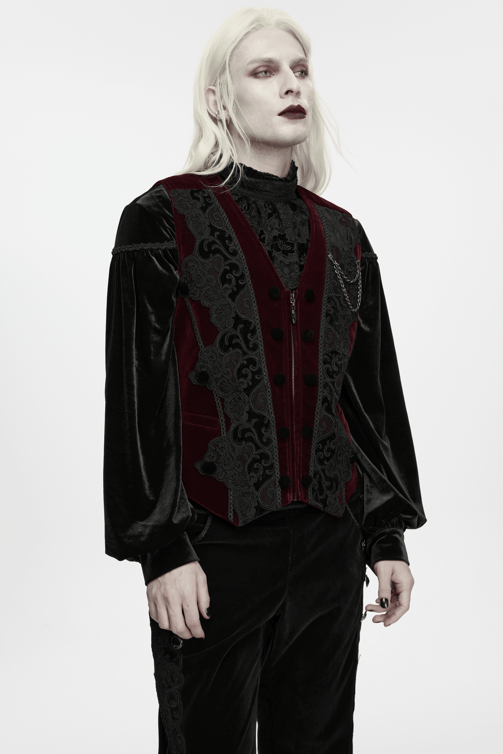 Vintage Dark Pattern Waistcoat with Chain Brooch Detail