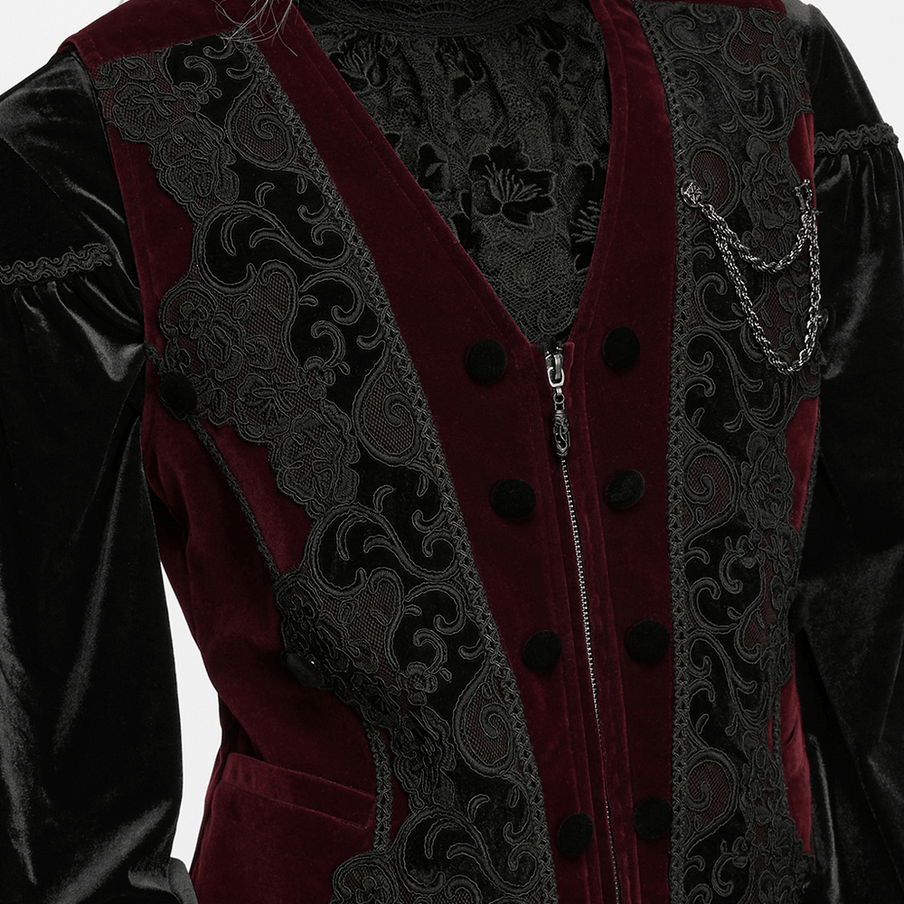 Vintage Dark Pattern Waistcoat with Chain Brooch Detail