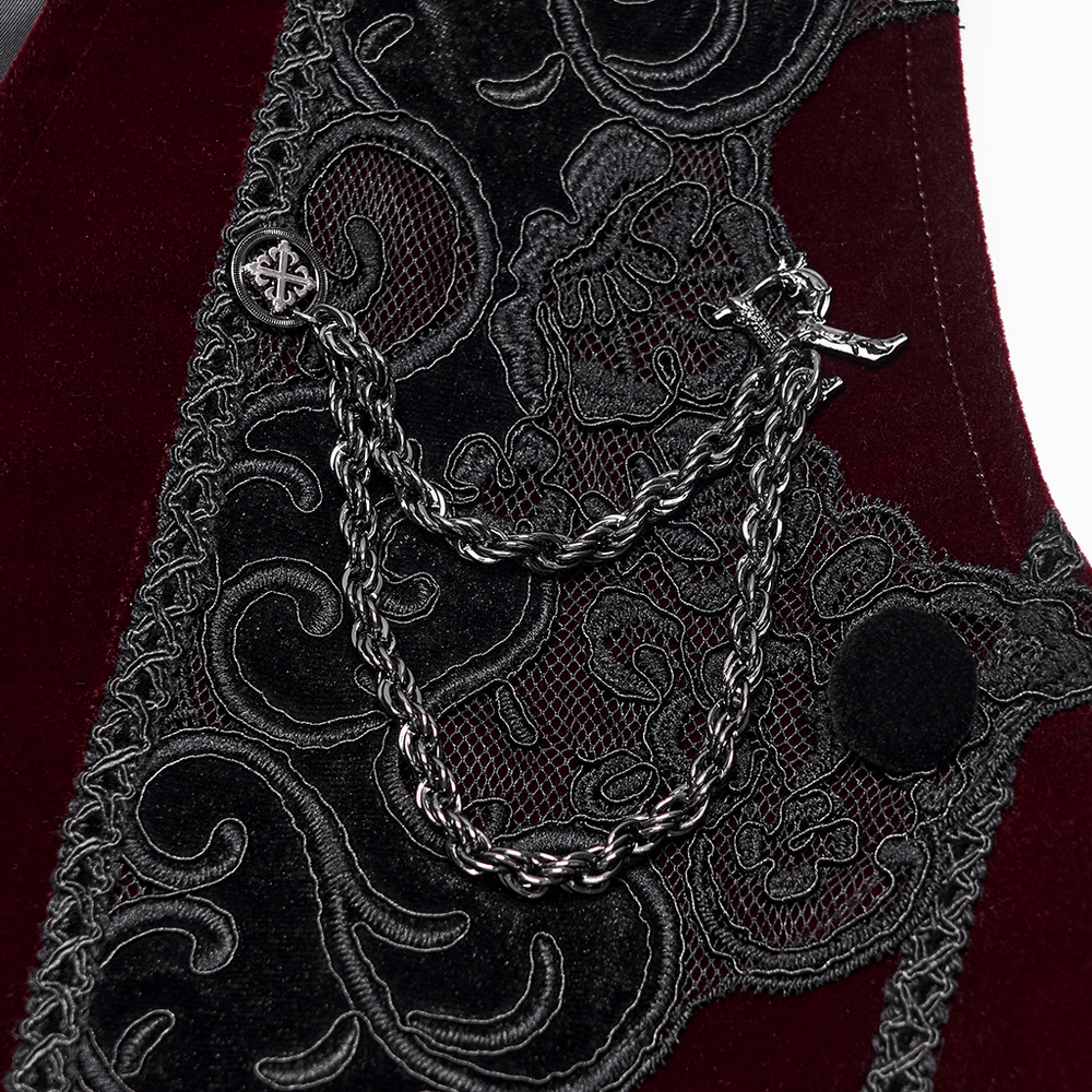 Vintage Dark Pattern Waistcoat with Chain Brooch Detail