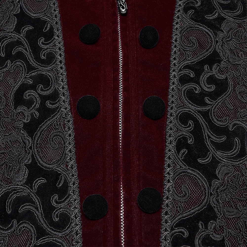 Vintage Dark Pattern Waistcoat with Chain Brooch Detail