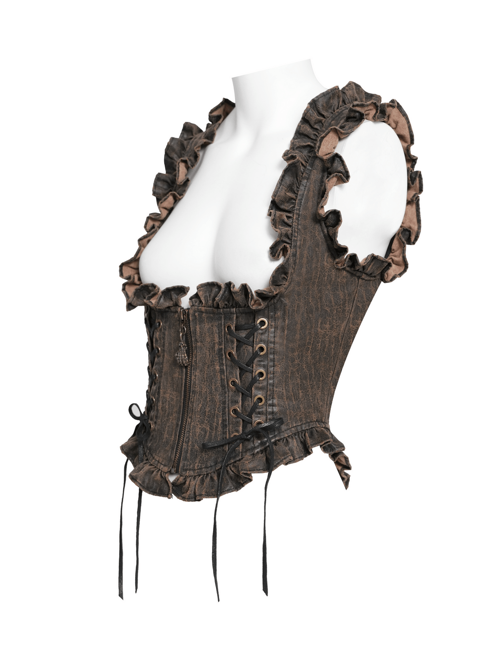 Vintage Lace-Up Waistcoat With Front Zipper Detail