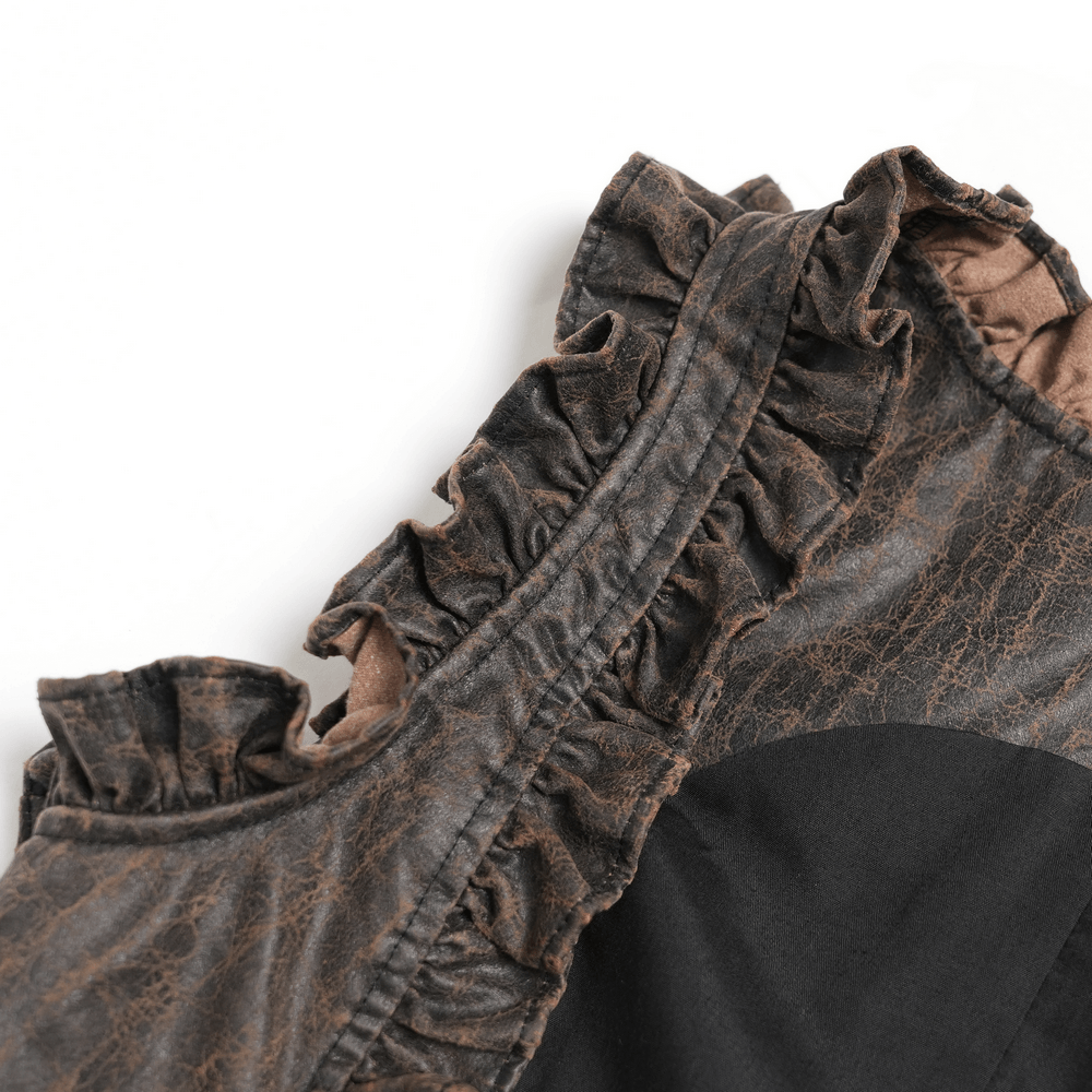 Vintage Lace-Up Waistcoat With Front Zipper Detail