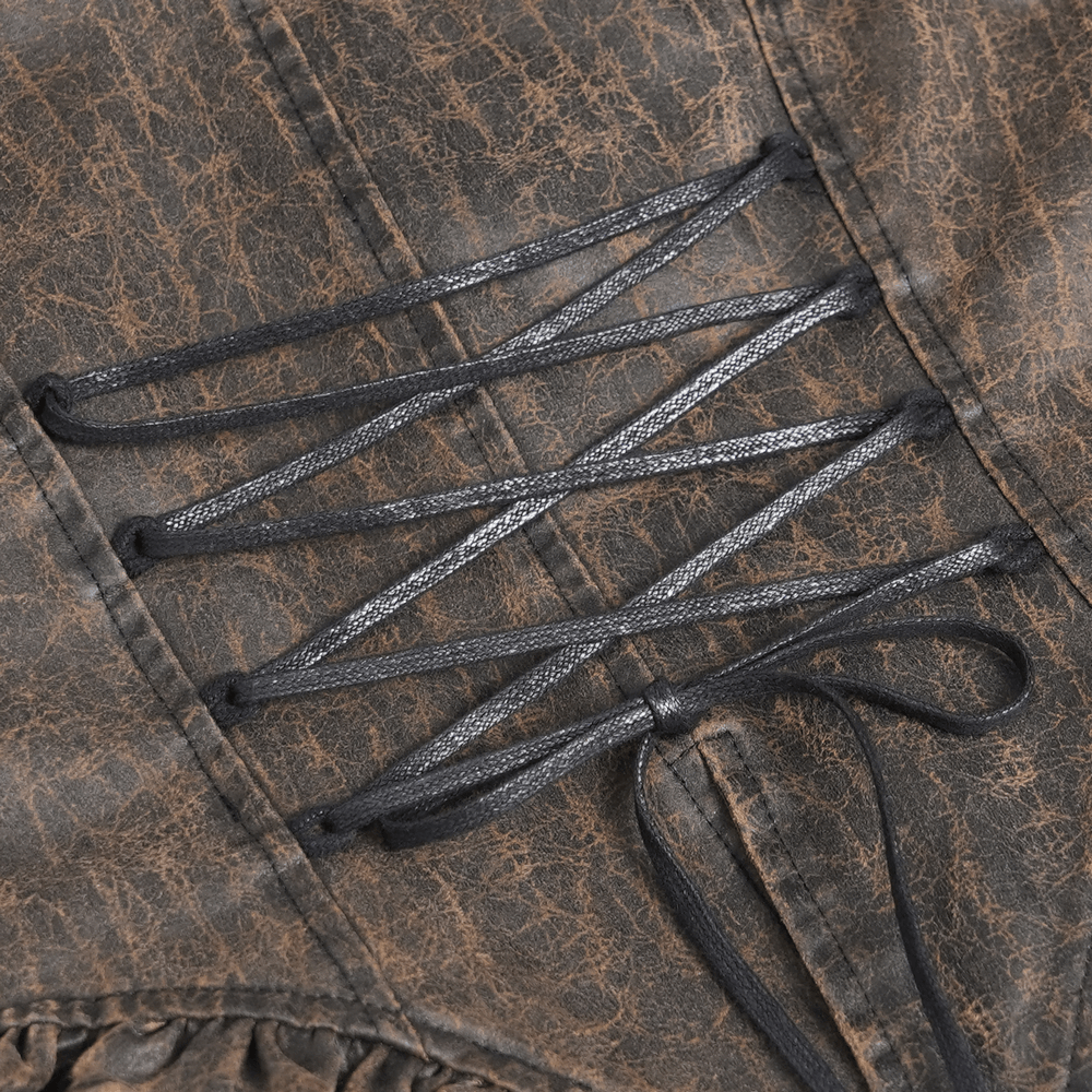 Vintage Lace-Up Waistcoat With Front Zipper Detail