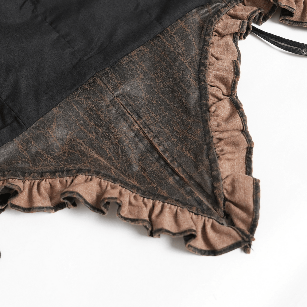 Vintage Lace-Up Waistcoat With Front Zipper Detail