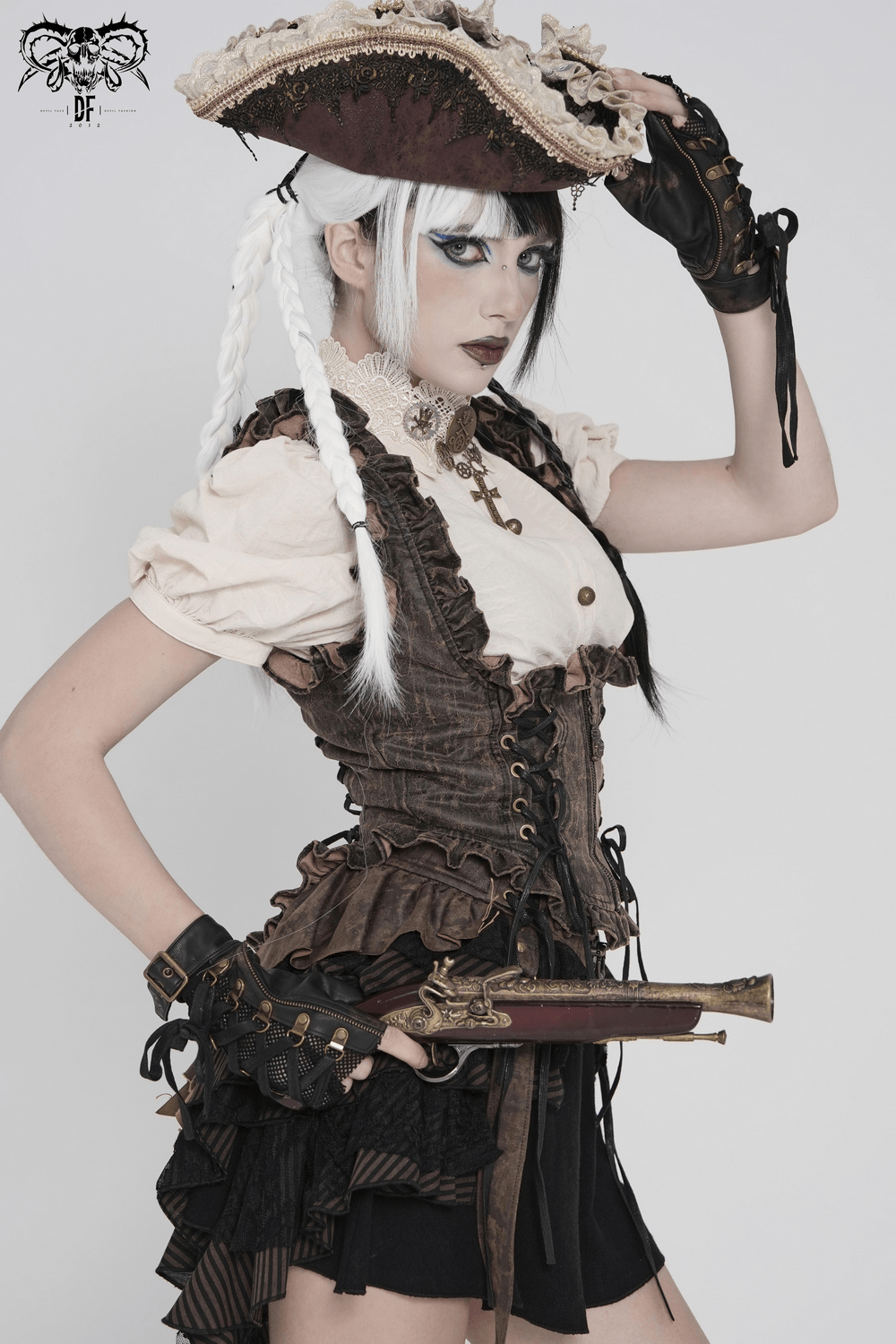 Vintage Lace-Up Waistcoat With Front Zipper Detail