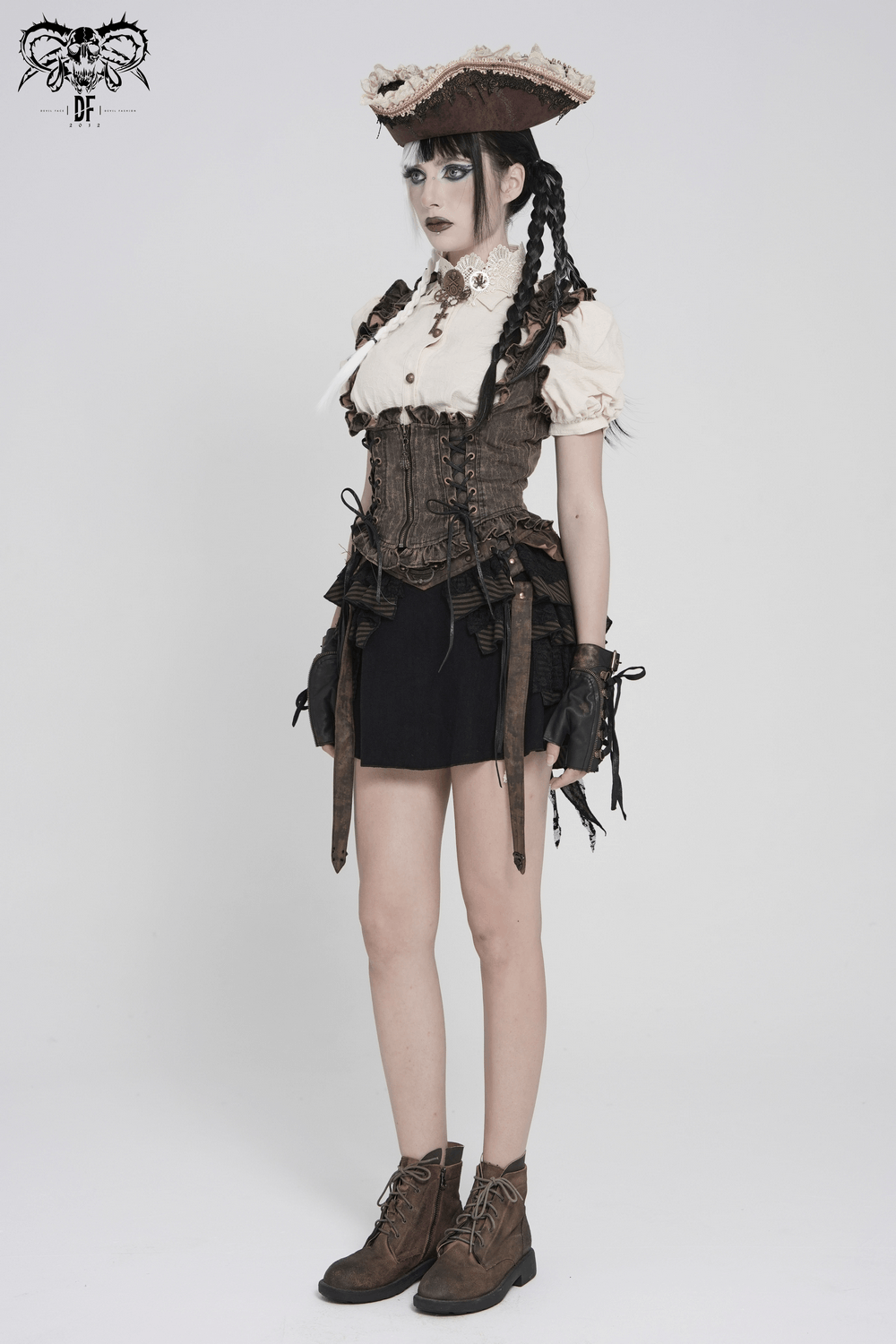 Vintage Lace-Up Waistcoat With Front Zipper Detail
