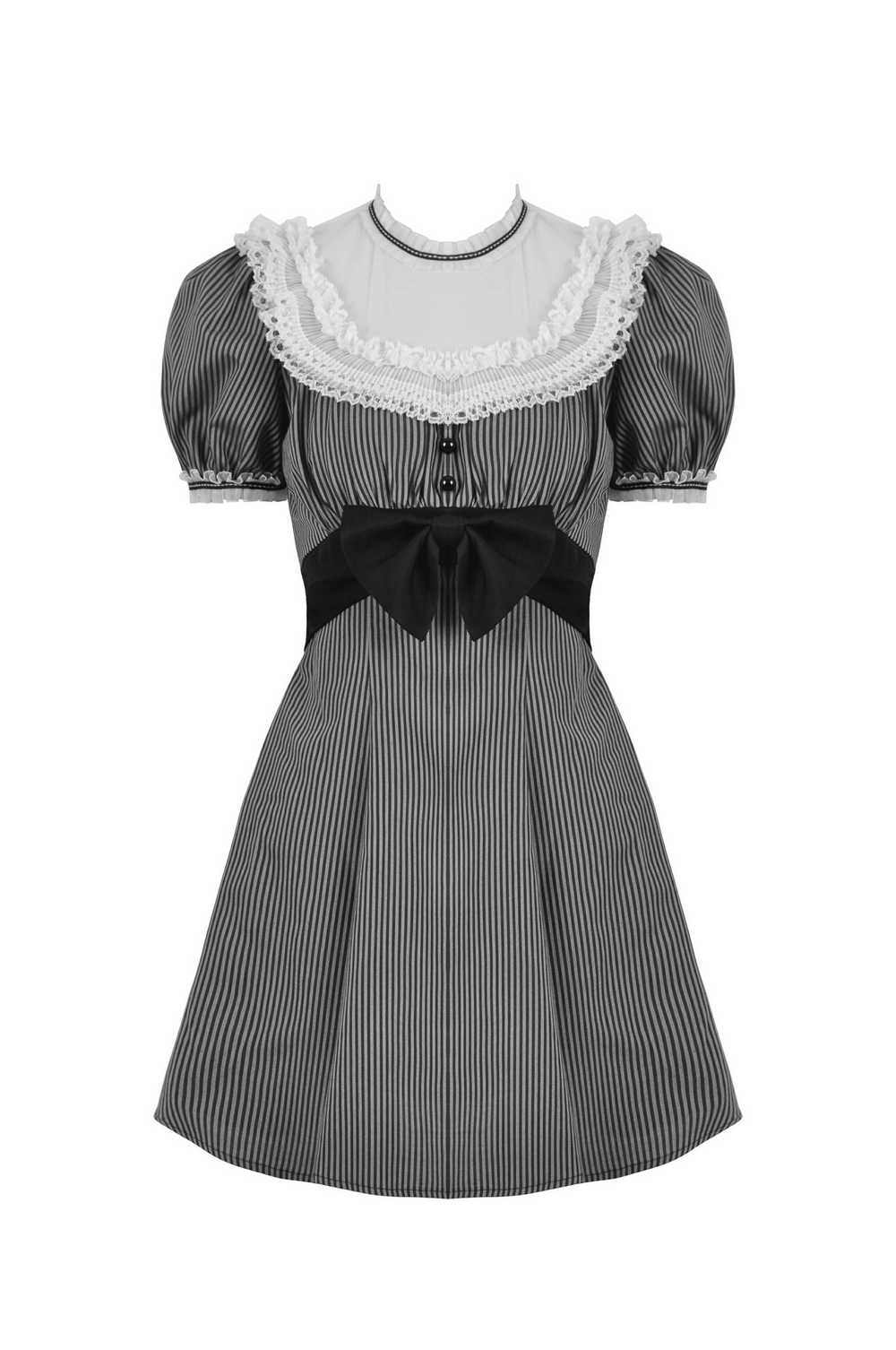 Vintage Striped Dress with Lace and Bow Detail