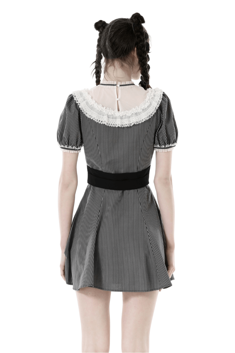 Vintage Striped Dress with Lace and Bow Detail