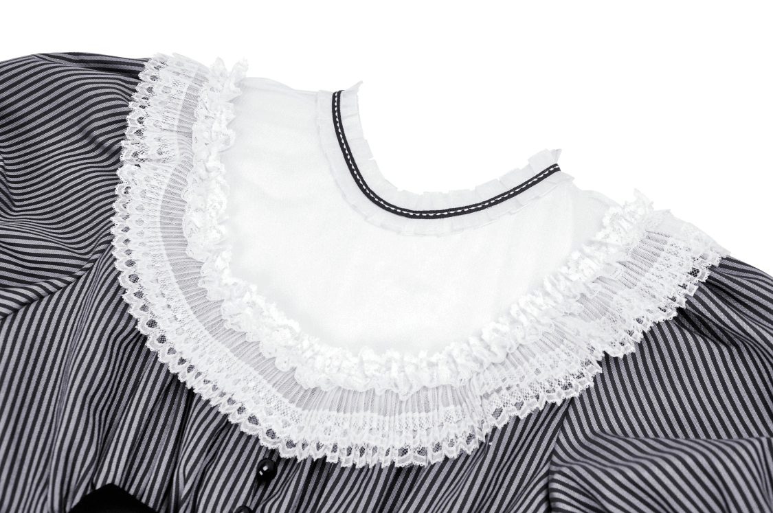 Vintage Striped Dress with Lace and Bow Detail