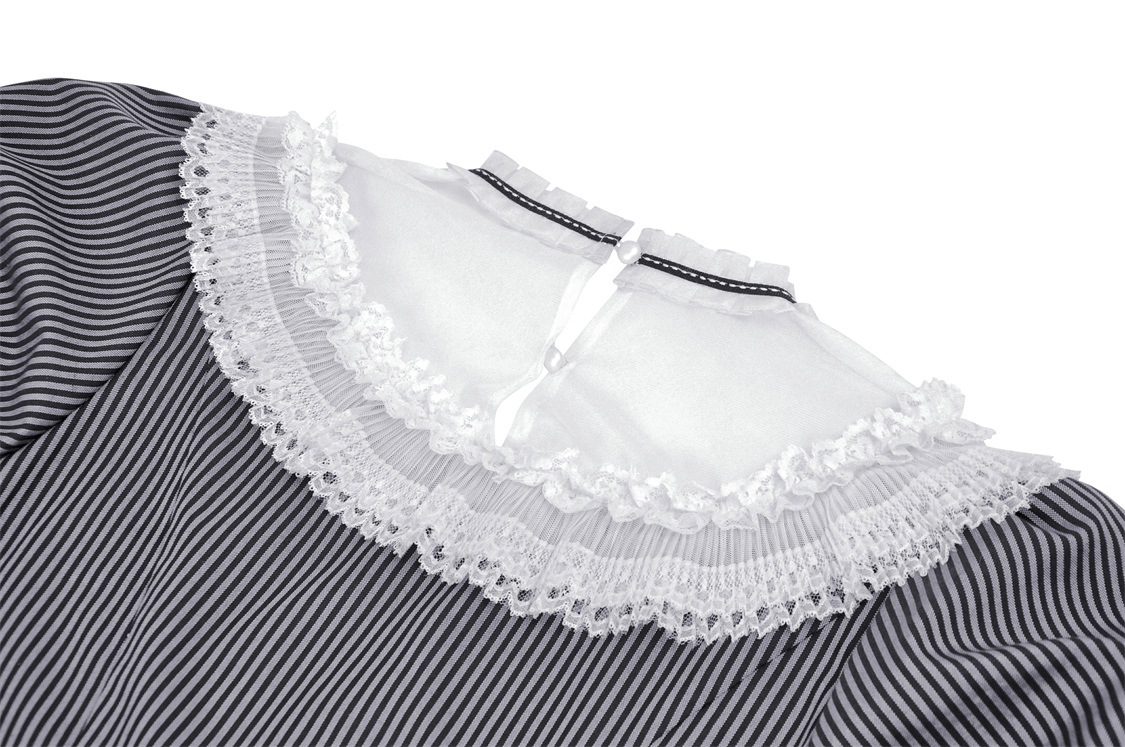 Vintage Striped Dress with Lace and Bow Detail