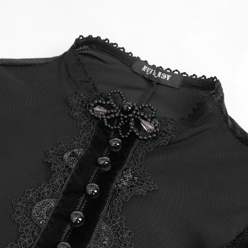 Vintage Velvet Slit FishtaiI Dress with Lace Applique / Gothic See-through Neck Long Sleeves Dress