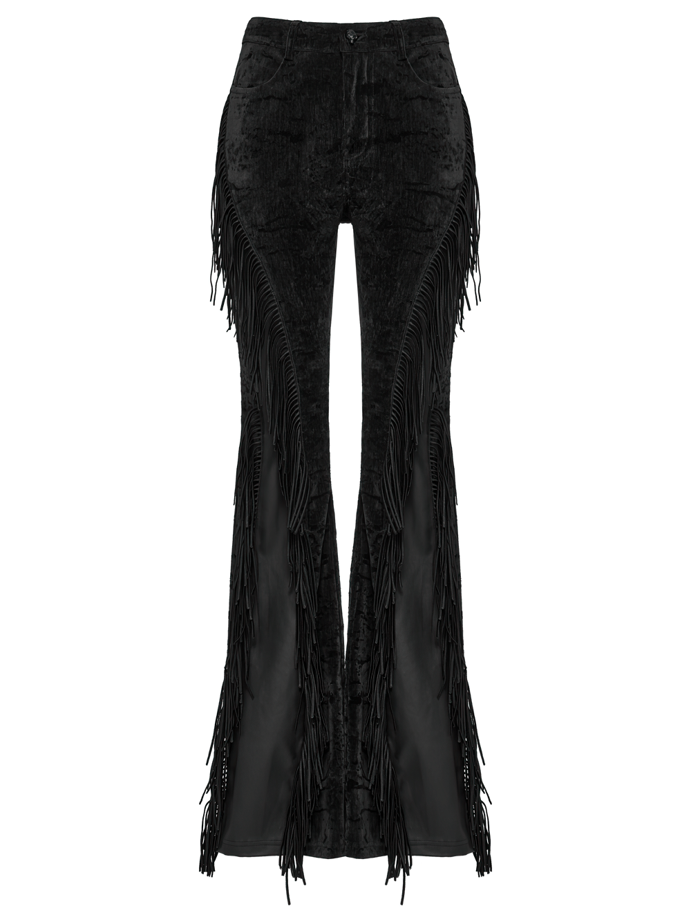 Wasteland Black Tassel Flare Pants with Velvet Detailing