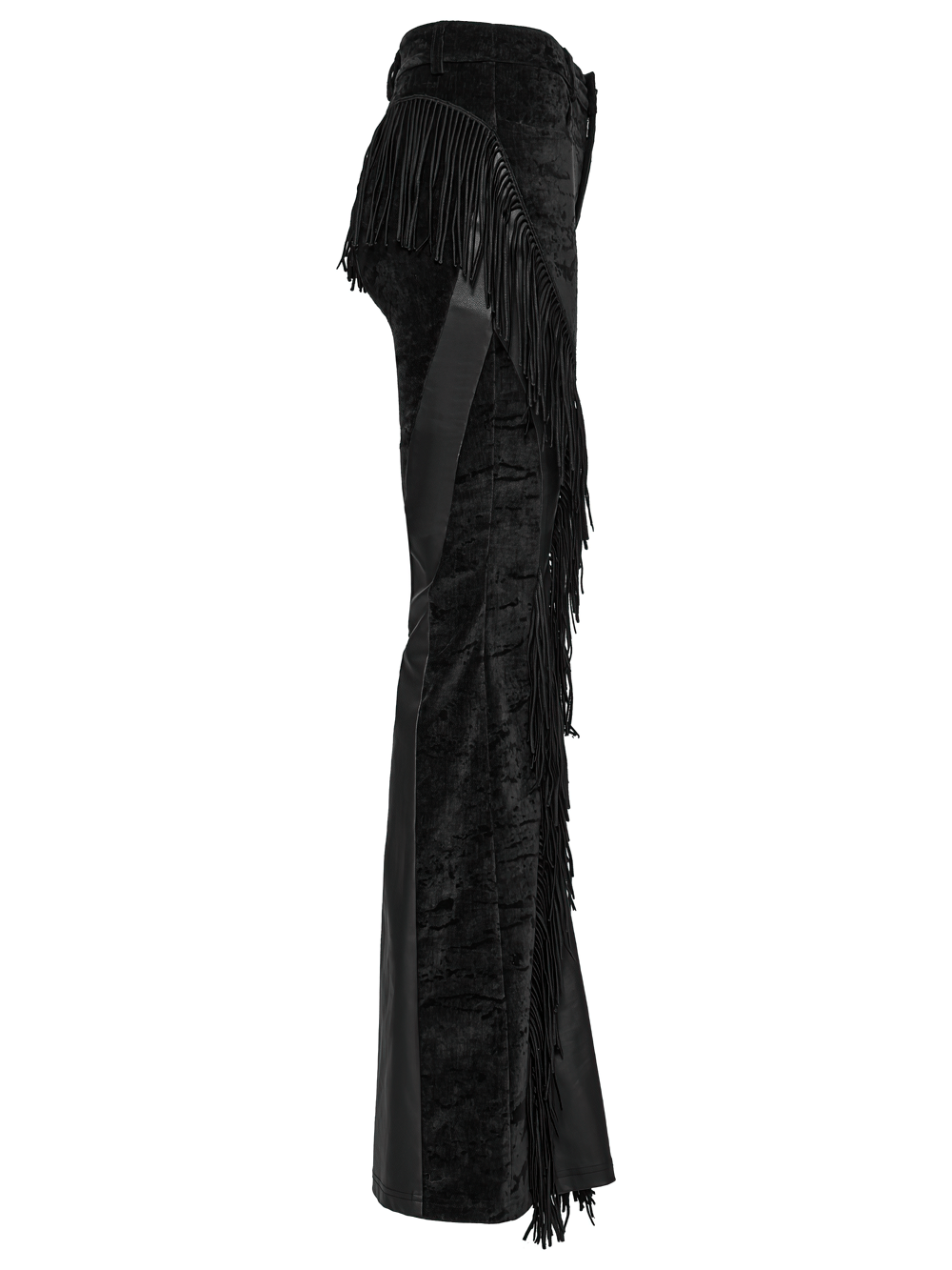 Wasteland Black Tassel Flare Pants with Velvet Detailing