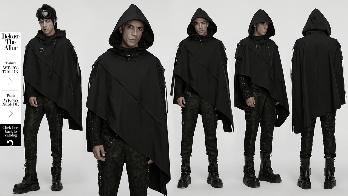 Waterproof Wasteland Punk Cape with Hood and 3D Pockets