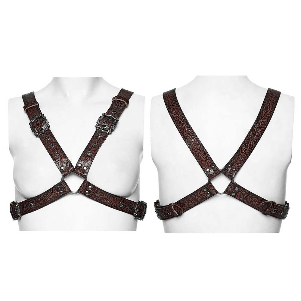 Western Gothic Leather Harness with Embossed Details