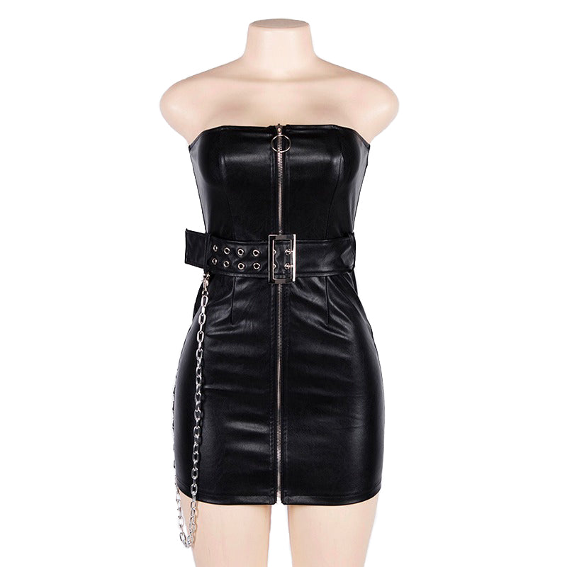 What to Wear to a Concert / Zipper Corset Dress with Sash and Chain in Gothic Style