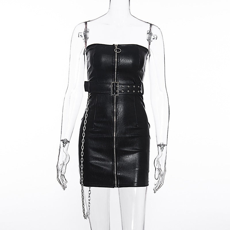 What to Wear to a Concert / Zipper Corset Dress with Sash and Chain in Gothic Style