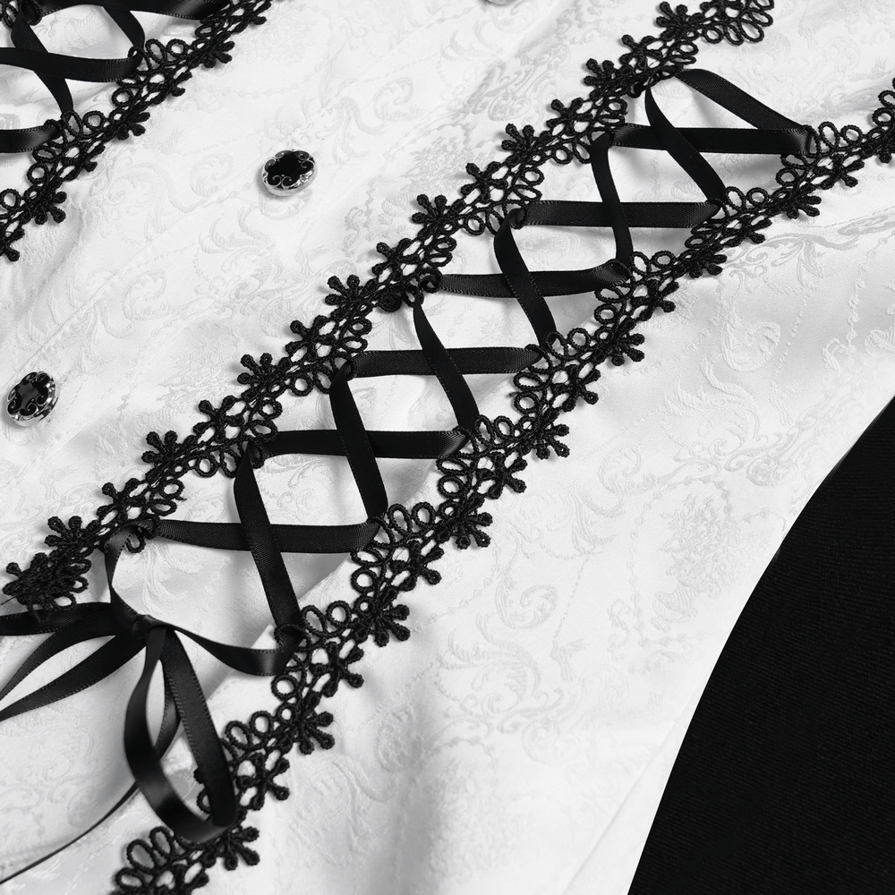 White Gothic Lace Victorian Blouse with Corset Ties