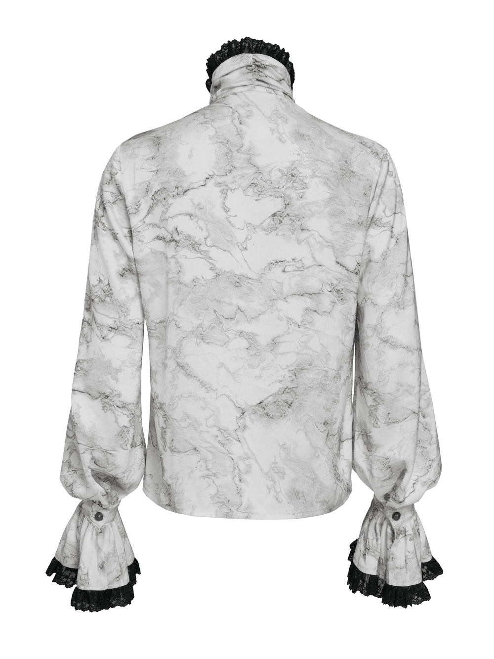 White Gothic Marble Shirt with Lace Ruffle Bib