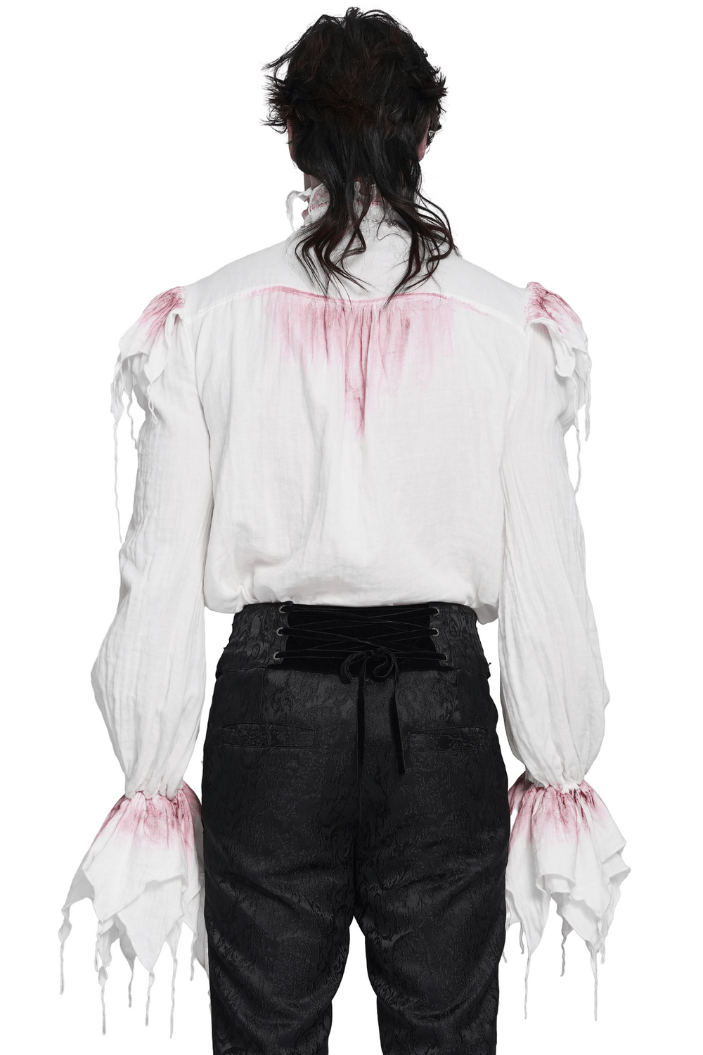 White Gothic Ruffle Shirt with Crimson Distressed Frills