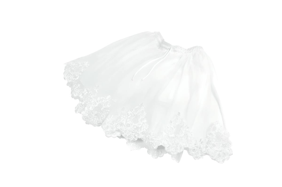 White Gothic Tulle Skirt with Embroidered Lace Hem
