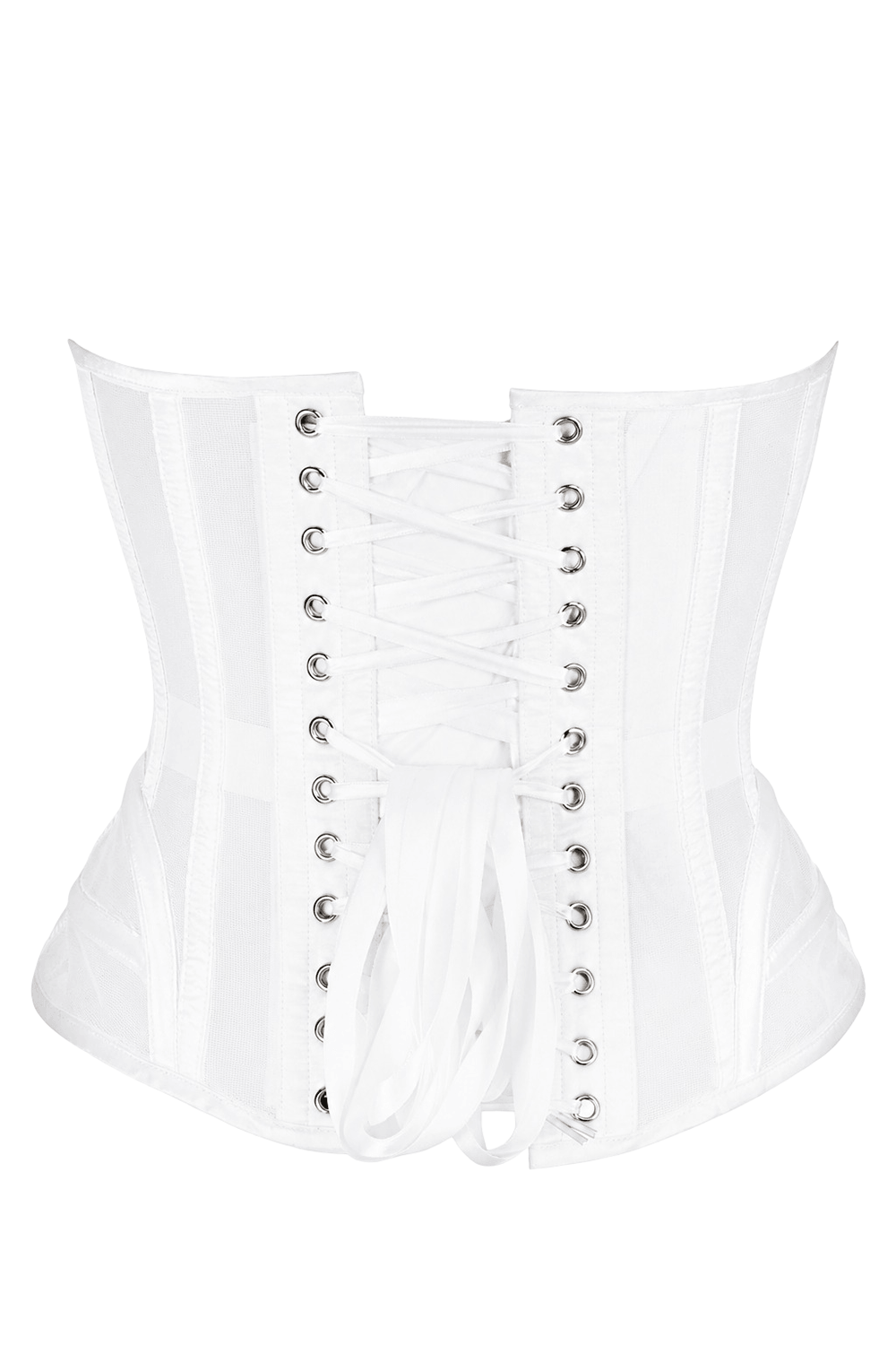 White Mesh Overbust Corset with Steel Boning and Lacing