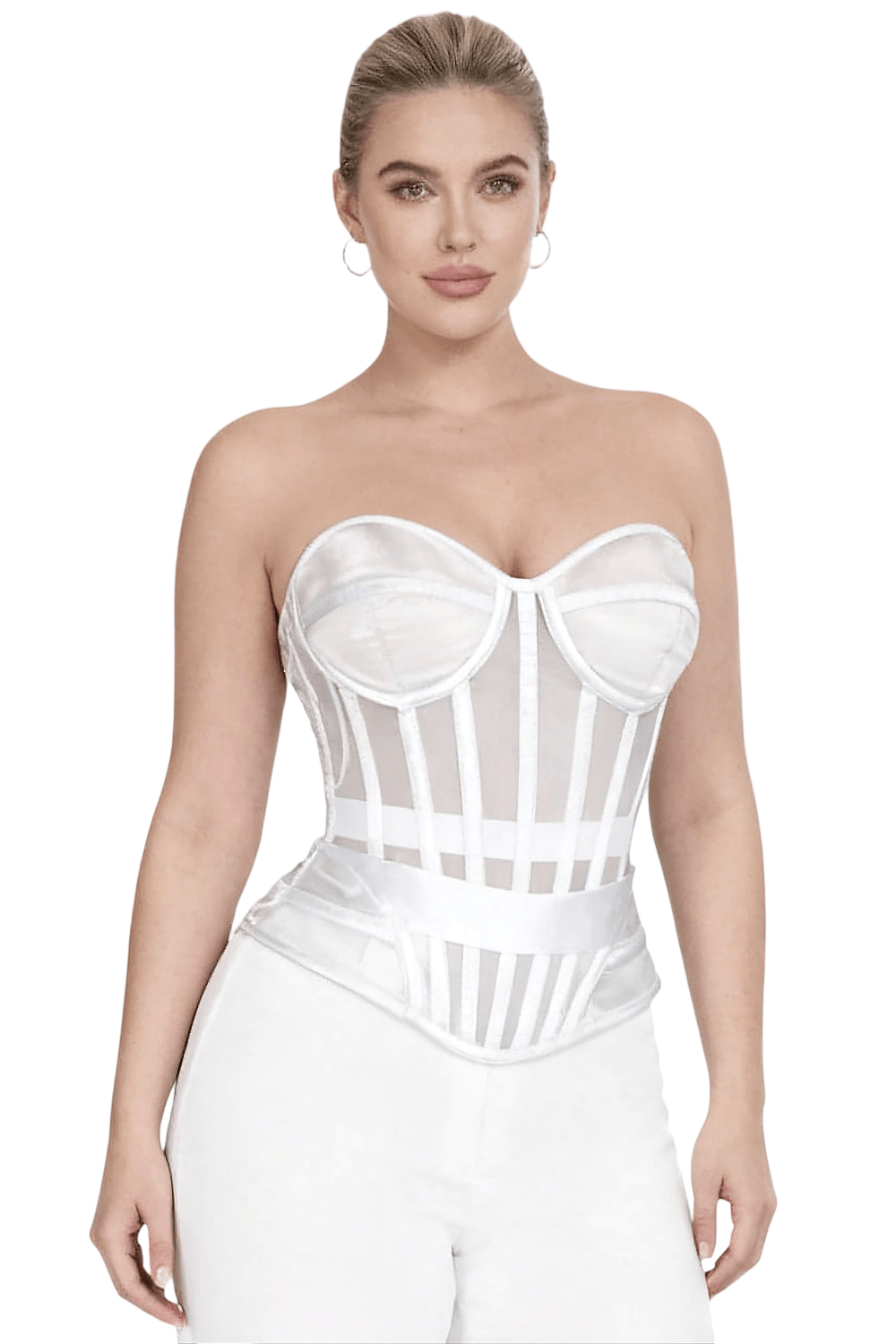 White Mesh Overbust Corset with Steel Boning and Lacing