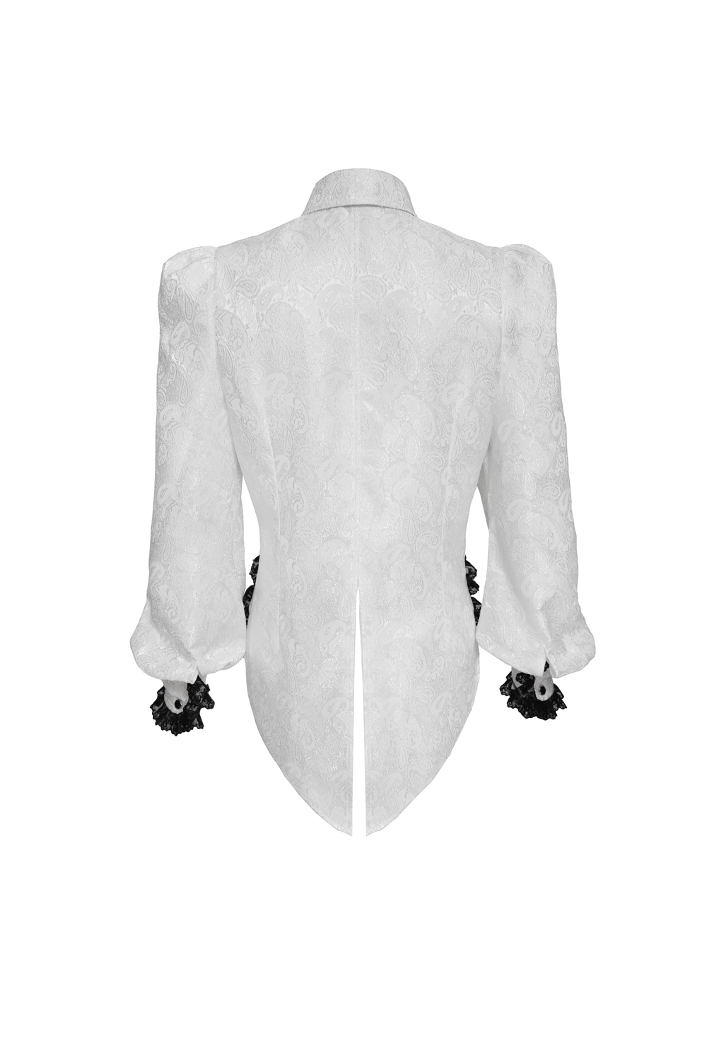 White Victorian Gothic Shirt with Black Lace Jabot Trim