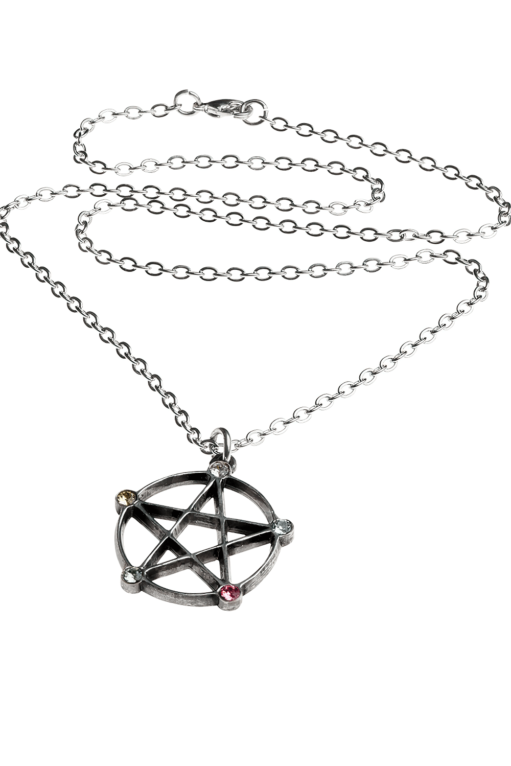 Wiccan Pentagram Pendant with Elemental Crystal Points