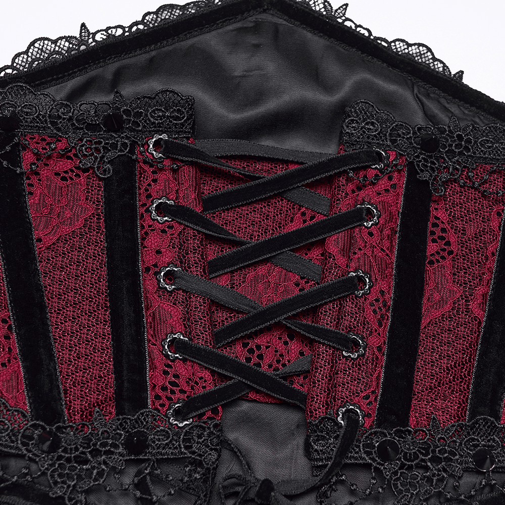 Wine Red Black Lace Up Gothic Waist Cincher Corset