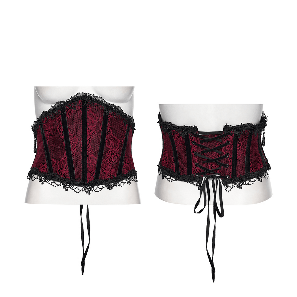 Wine Red Black Lace Up Gothic Waist Cincher Corset