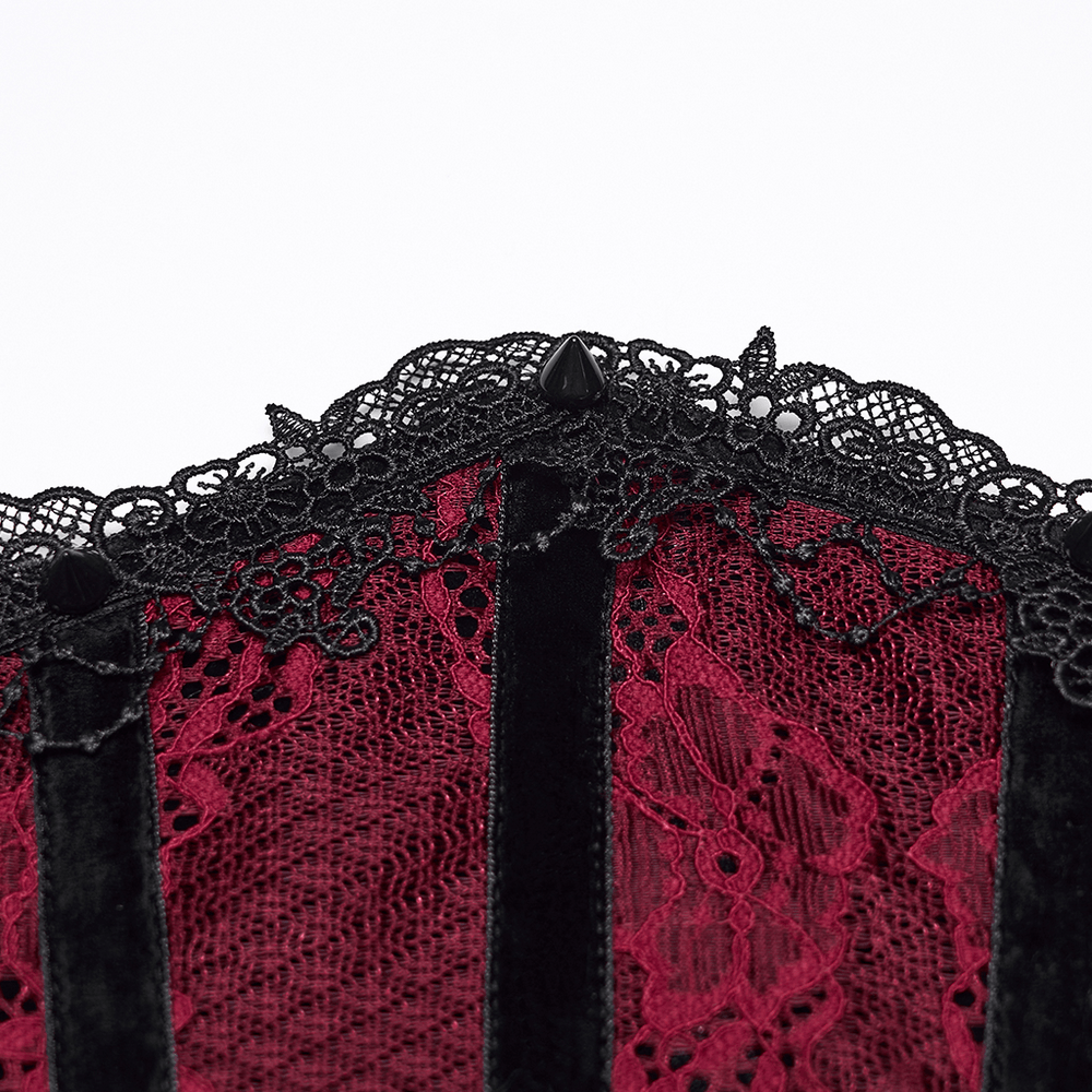 Wine Red Black Lace Up Gothic Waist Cincher Corset