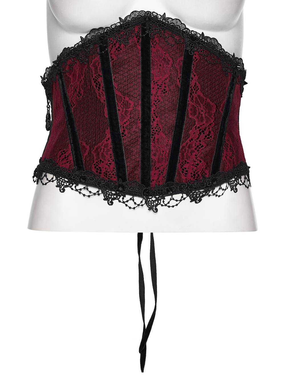 Wine Red Black Lace Up Gothic Waist Cincher Corset