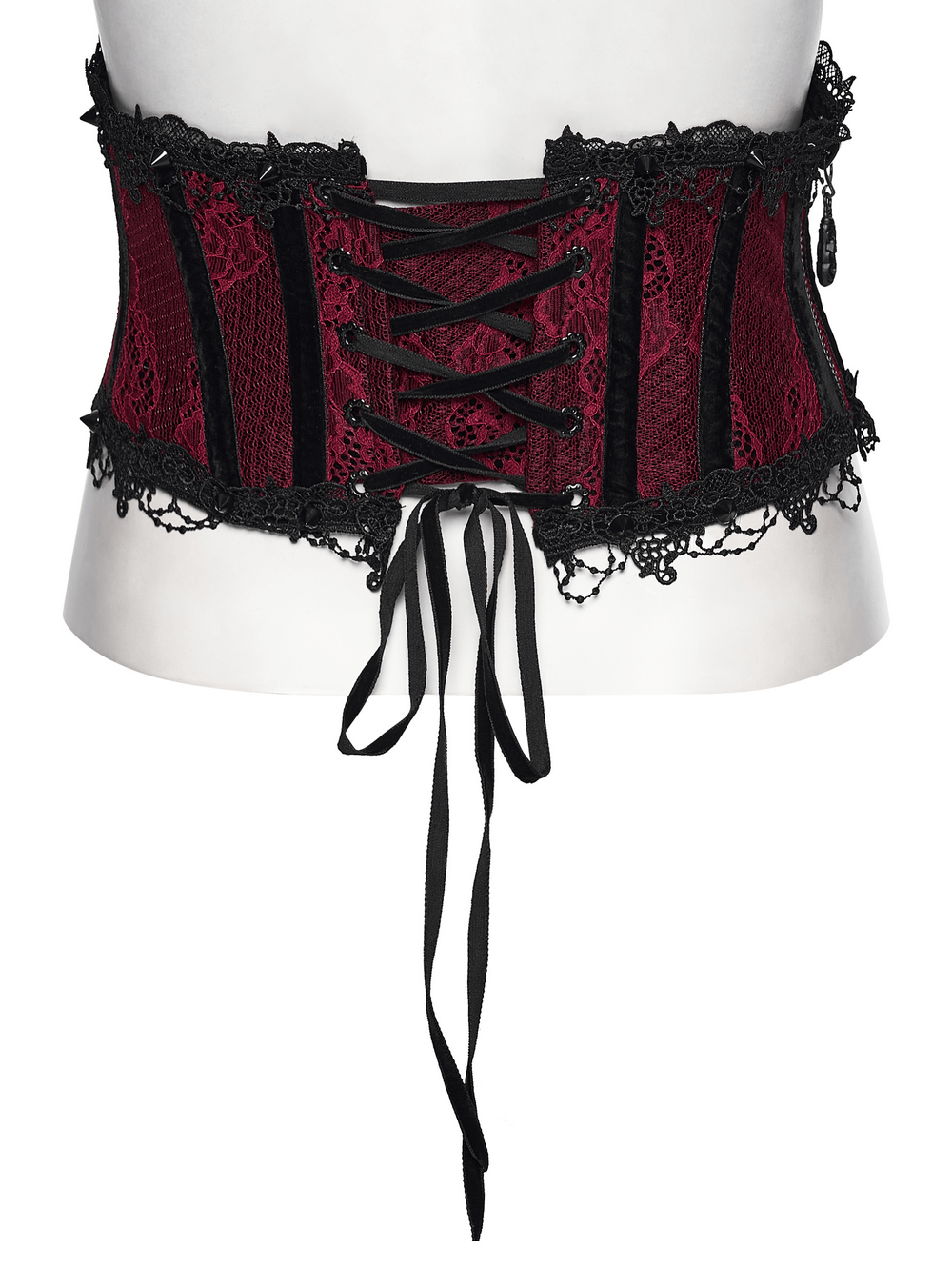 Wine Red Black Lace Up Gothic Waist Cincher Corset