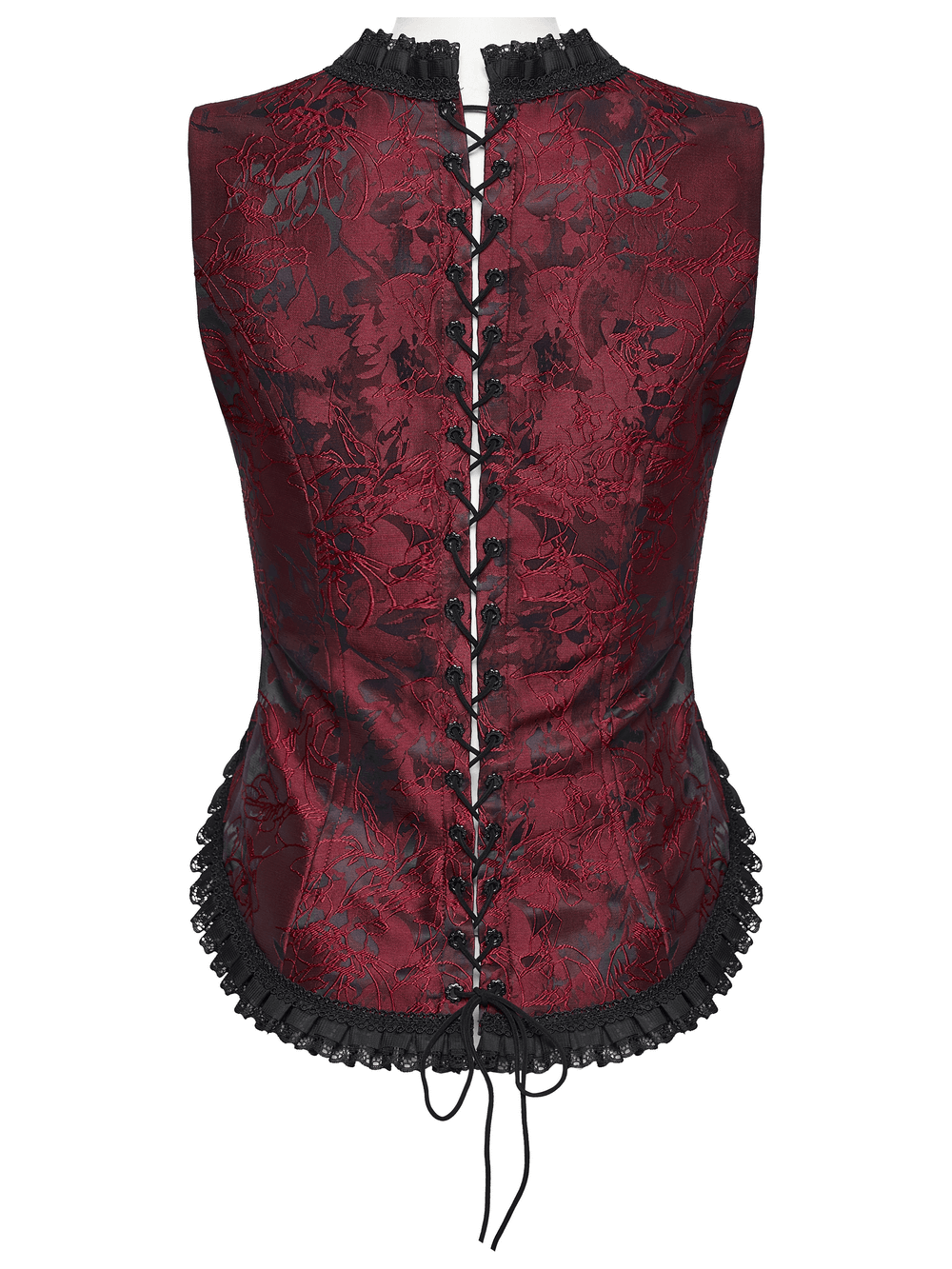 Wine Red Gothic Lace Trim Corset Vest with Drawstrings