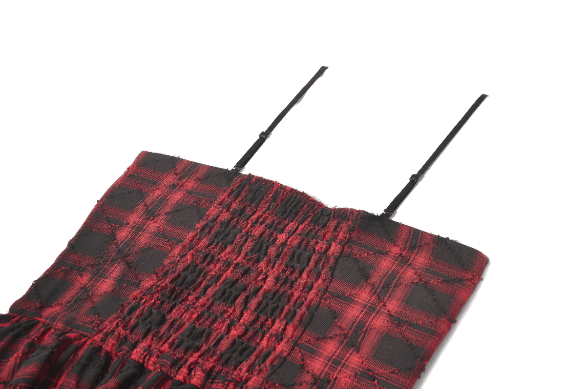 Wine Red Gothic Tartan Corset Mini Dress with Buckles