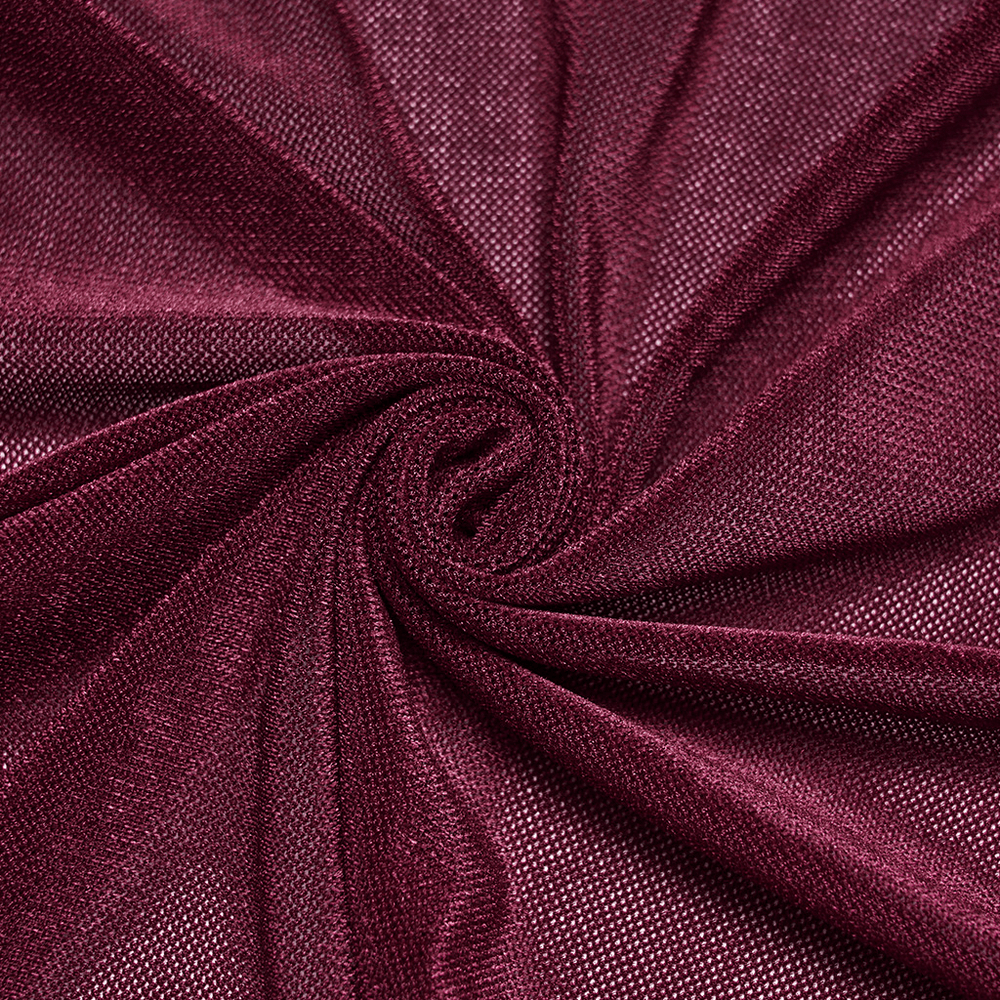 Wine Red Gothic Velvet Fishtail Skirt with Lace Details