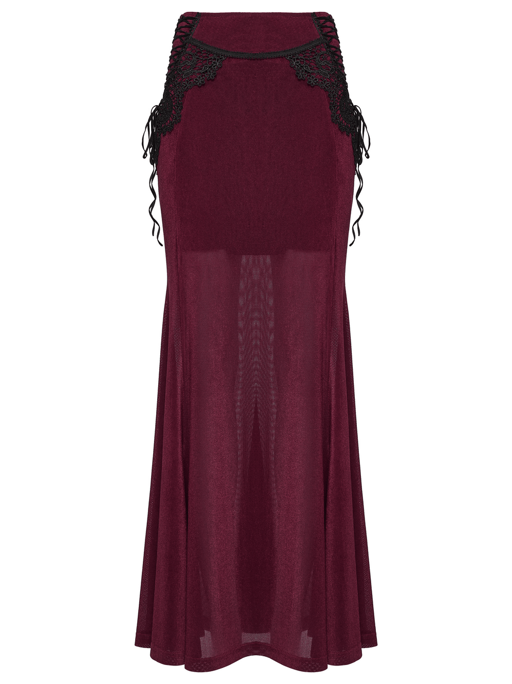 Wine Red Gothic Velvet Fishtail Skirt with Lace Details