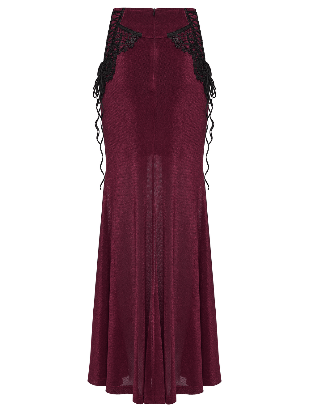 Wine Red Gothic Velvet Fishtail Skirt with Lace Details