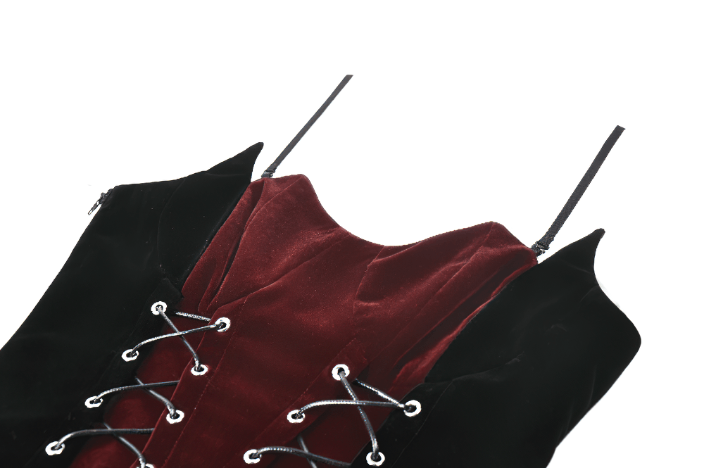 Wine Red Velvet Lace Up Gothic Corset Cami Bustier