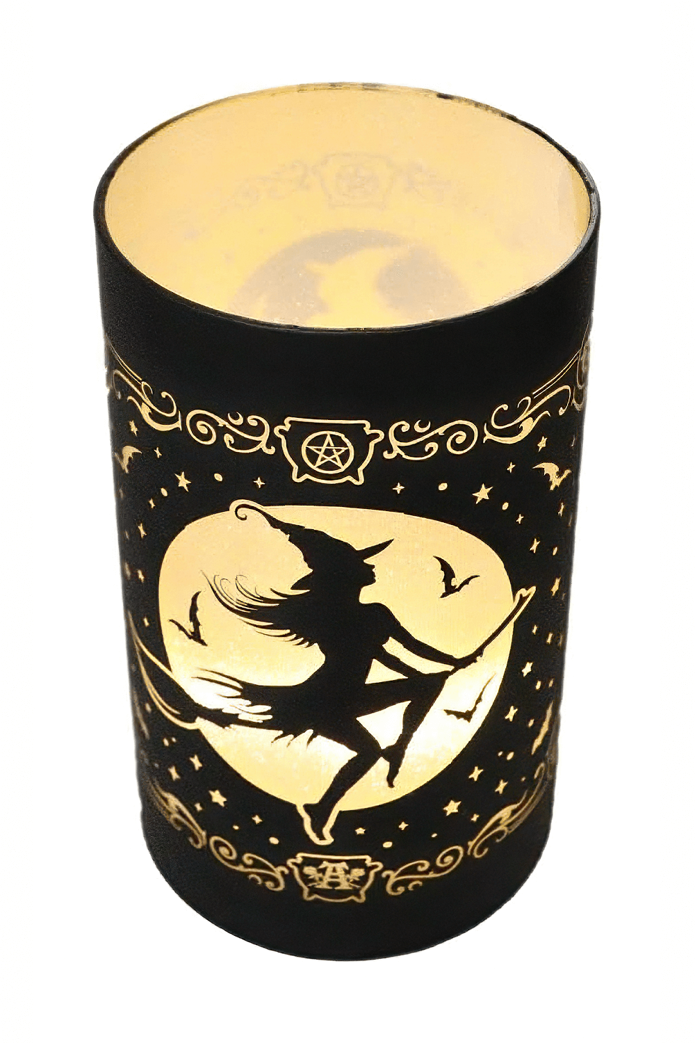 Witch and Moon Etched Glass Gothic LED Lantern