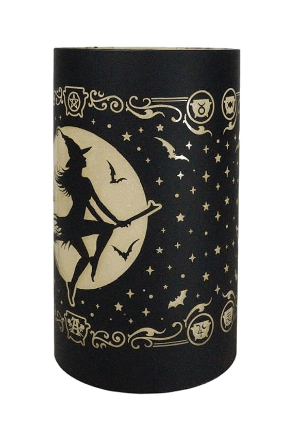 Witch and Moon Etched Glass Gothic LED Lantern