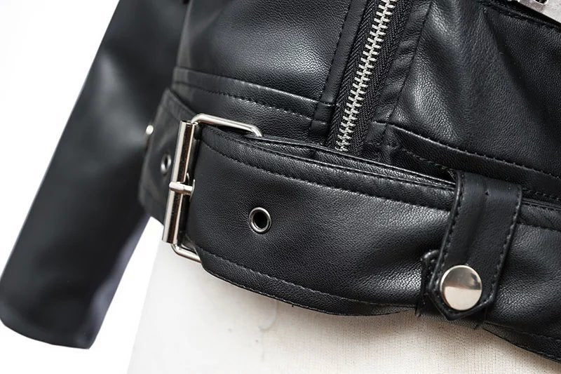 US SALE of Women Faux Leather Jacket With Belt / Biker Jackets in Classic Rock Style