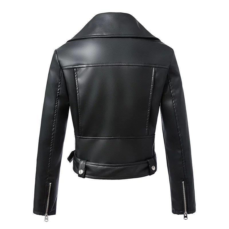 US SALE of Women Faux Leather Jacket With Belt / Biker Jackets in Classic Rock Style