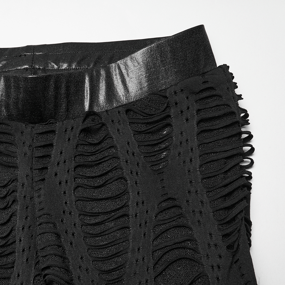Women's Black Buckled Leggings with Textured Design